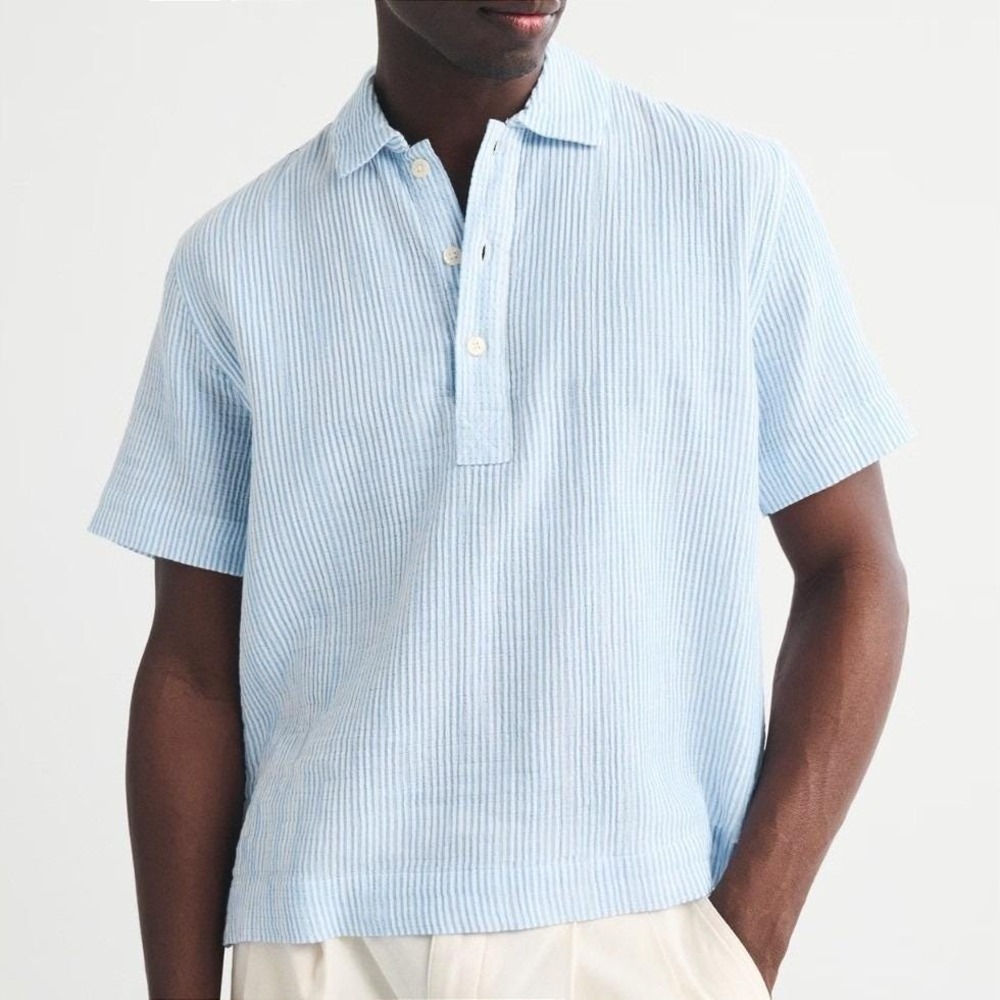 Abercrombie & Fitch Cotton Gauze Popover Short Sleeve Men S Stripe Seersucker